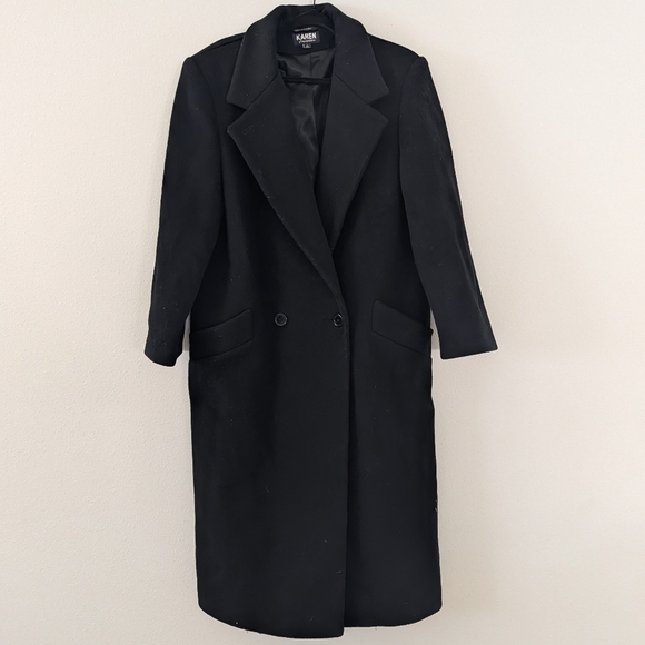 Karen Of Imported Fabric Black Long Wool Trench Coat Size 12 - Picture 4 of 9